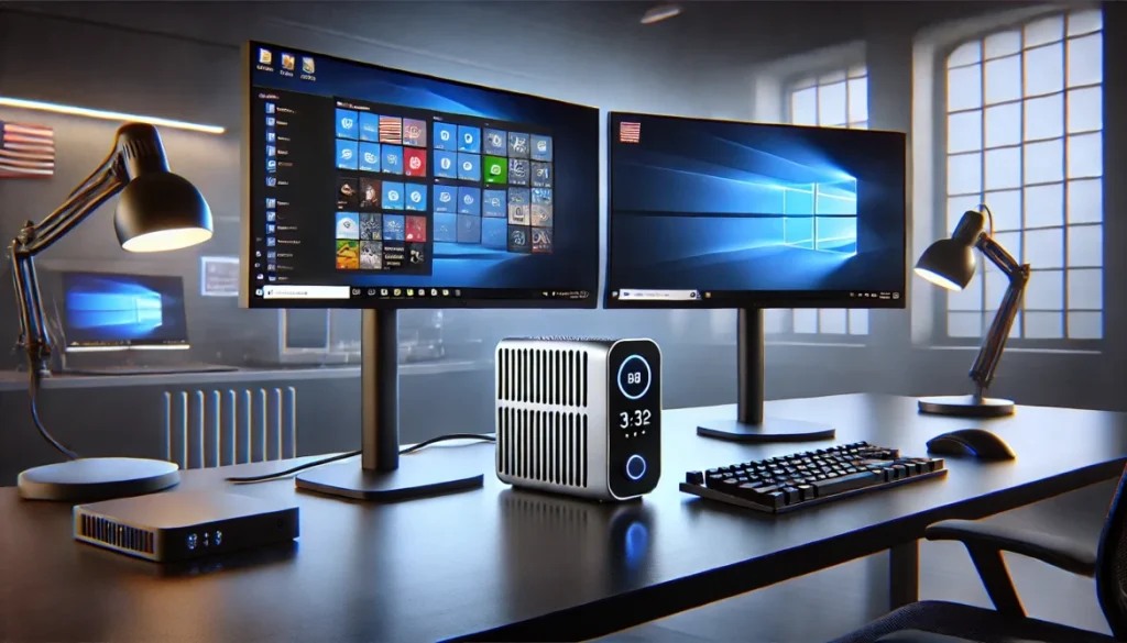 The Evolution of Mini PCs: Why They Are Replacing Traditional Desktops Modern workspace with dual monitors, mechanical keyboard, and Pulcro.io TurnKey Mini PC running Windows 11.