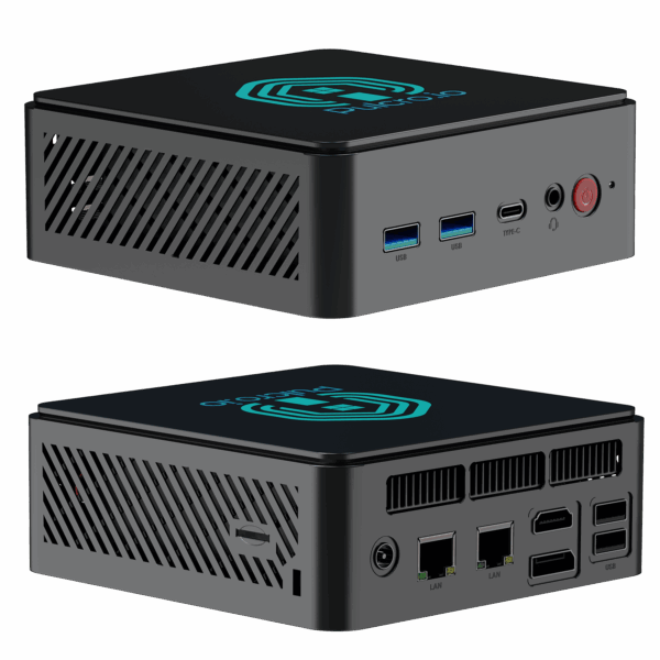 Pulcro TurnKey Two Mini PC - Compact, high-performance device with dual 2.5Gbps LAN ports, multiple USB ports, and modern design