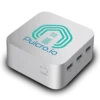 Pulcro TurnKey QBE Mini PC with compact cube design and triple USB ports.