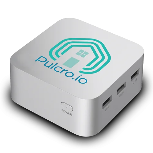 Pulcro TurnKey QBE Mini PC with compact cube design and triple USB ports.