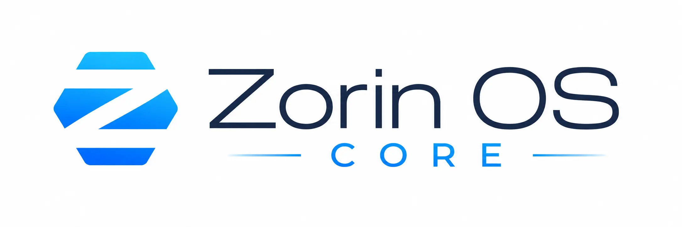 Zorin OS Core Linux Zorin OS Core Linux logo banner in blue and navy on a white background.